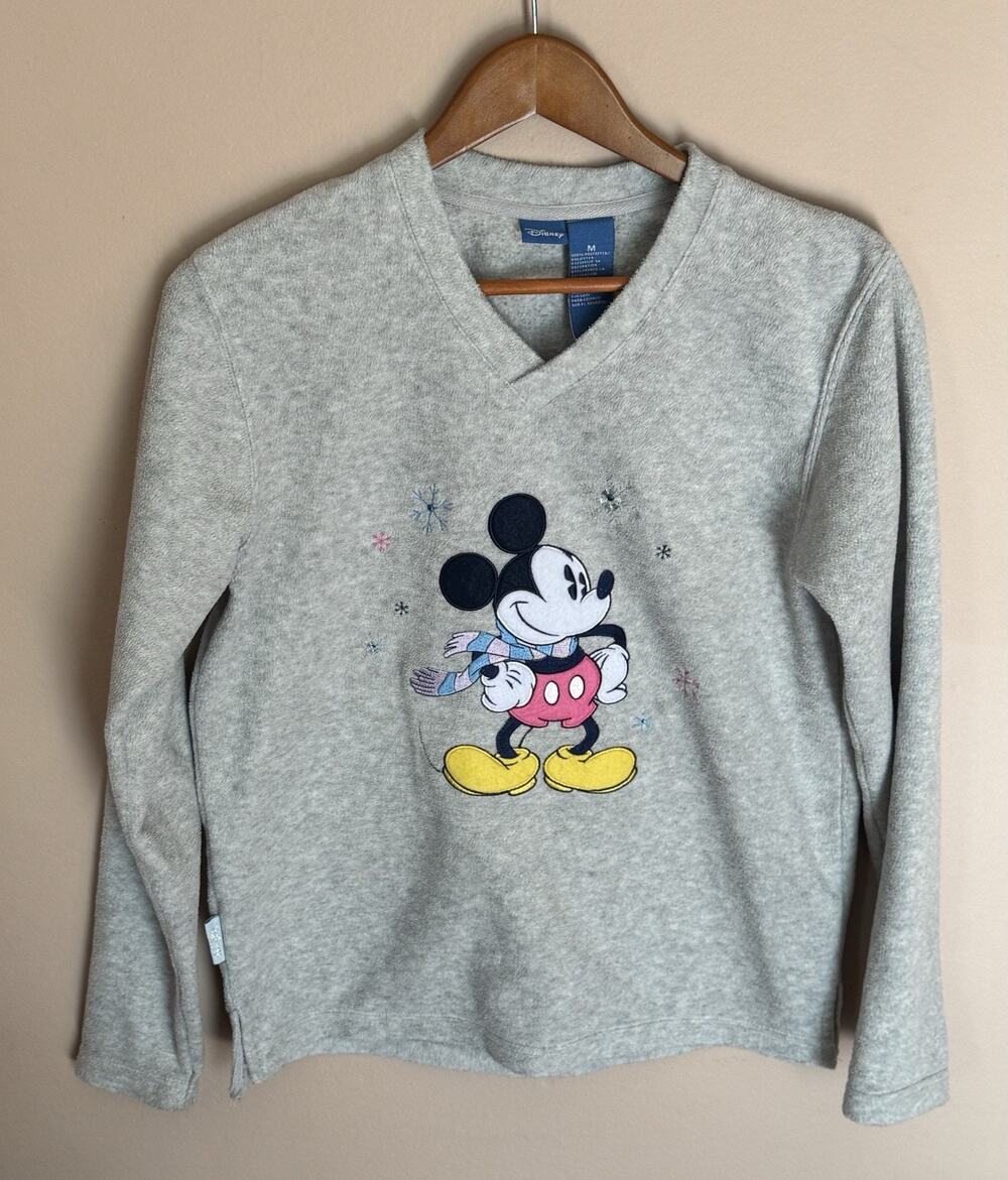 Mickey Mouse Sweater Adult Medium Gray Holiday Pullover Womens